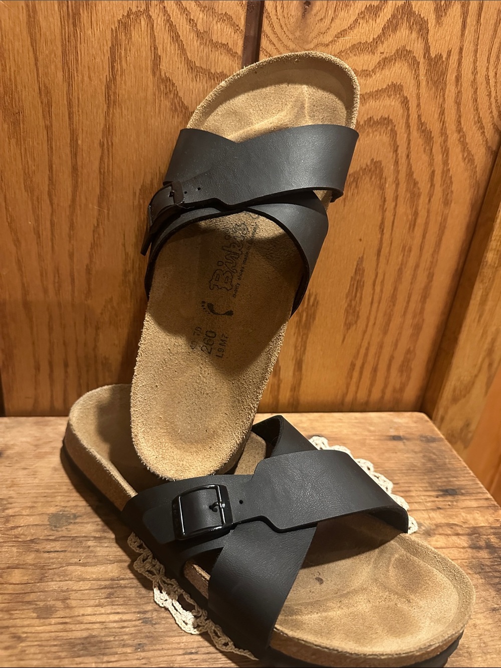 Birkenstock Women's Black Crossed Buckle Slide Sandals